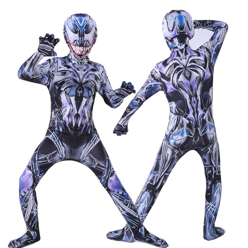 Black Face Mask Pack - ブラックパープルヴェノムコスプレ衣装全身ジャンプスーツマスク付き悪役コスプレ衣装大人用ハロウィンカーニバルファンシースーツ