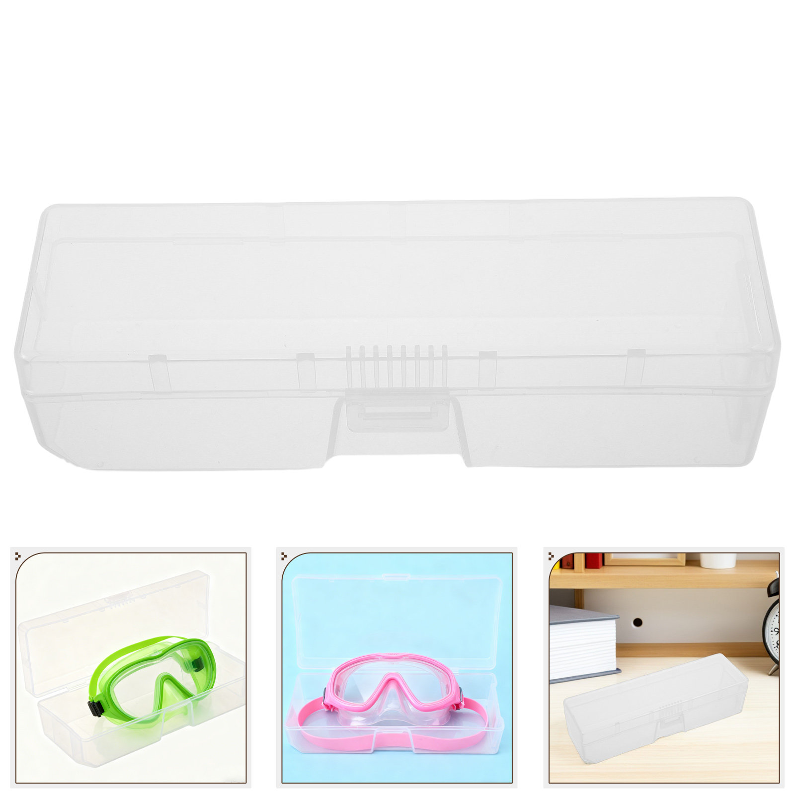 Mask Case Hard Shell - シュノーケルマスクケース、ダイビング用保護ゴーグル収納ボックス、硬質シェル、透明、スキューバマスクホルダー、サイズ：7.4x2.1インチ、旅行用。
