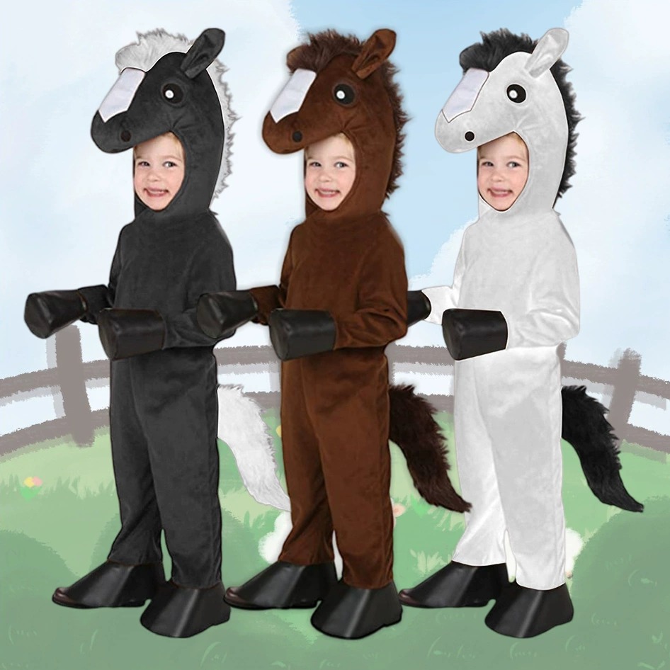Black Face Mask Pack - 動物園の馬 キッズ ブラウン ブラック ホワイト 面白い幼児用馬マスク
