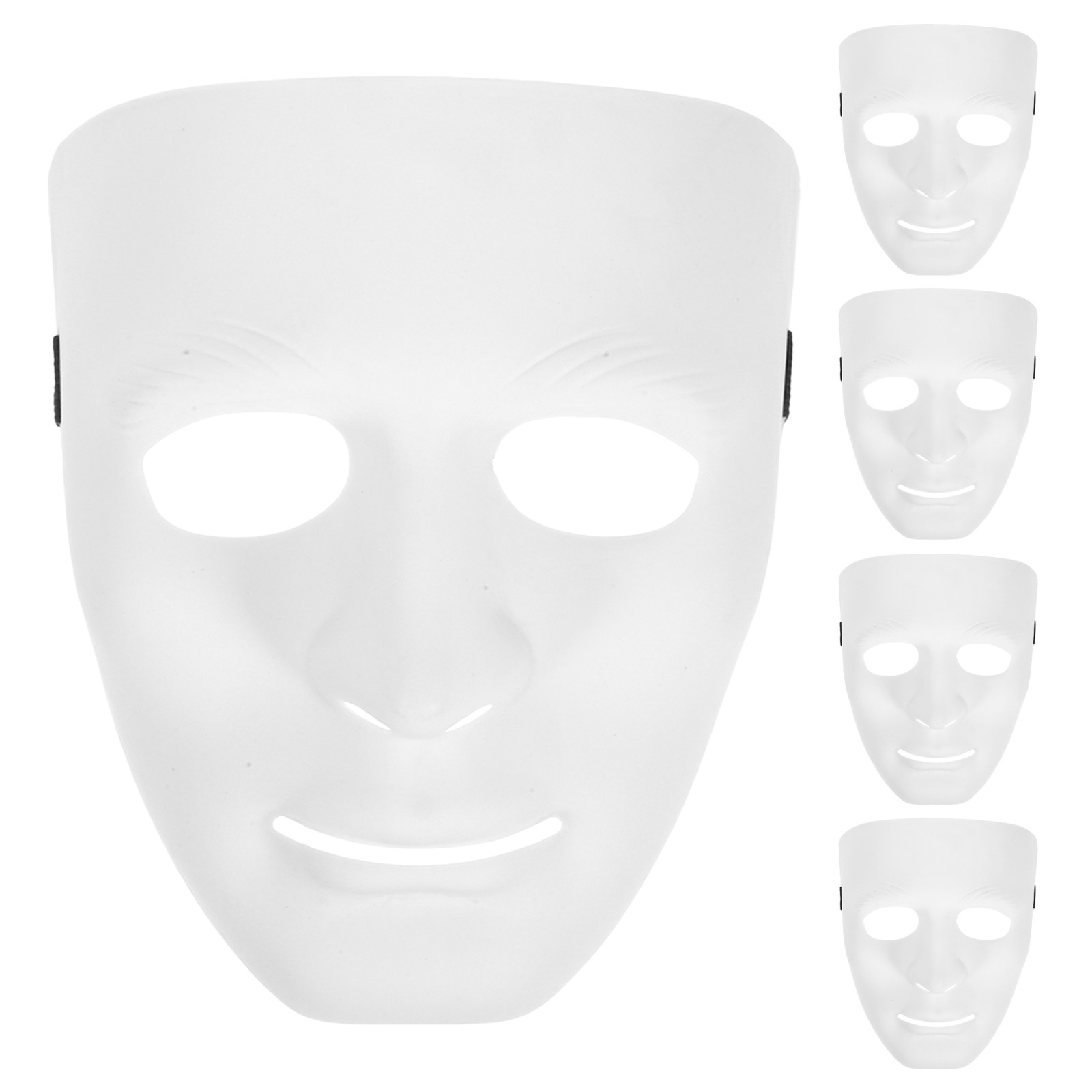 フルフェイスの仮面マスク5個セット。プラスチック製、黒いリボ - Black Face Mask Pack のレビューと価格